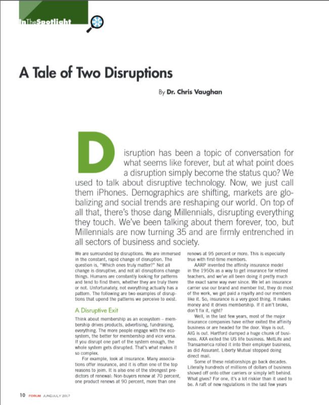 A Tale Of Two Disruptions  (Forum Magazine)