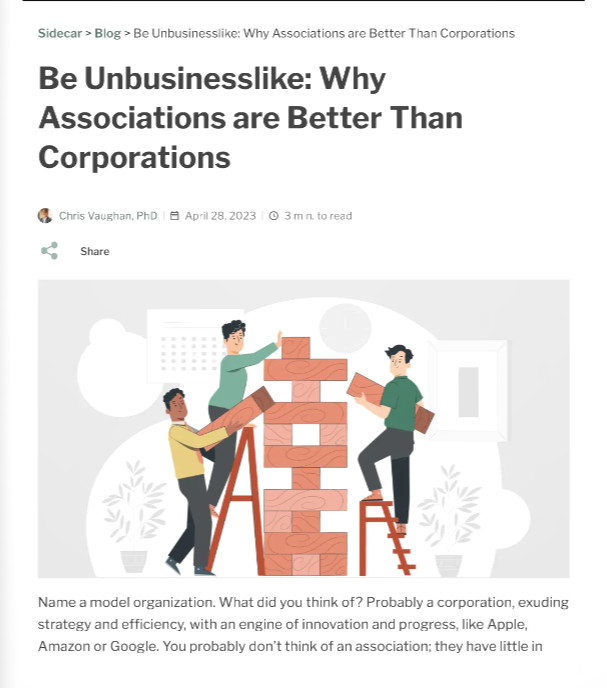 Be Unbusinesslike Why Associations Are Better Than Corporations (Sidecar)